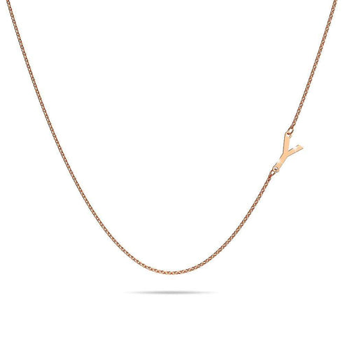 Bold Alphabet Letter Initial Charm Necklace in Rose Gold Tone